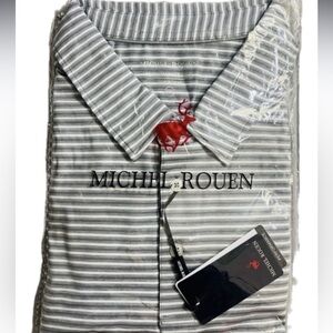 Rouen Short Sleeve Performance Golf Polo Shirt Mens 3XL Gray White Stripes NWT